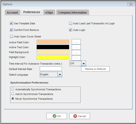 Change your preferences and explanation (zipForm Standard)